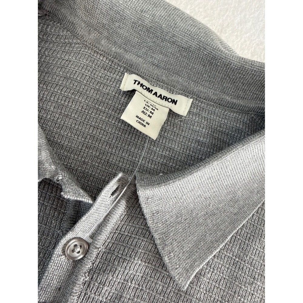 Thom Aaron Mens Knit Polo Shirt Gray Short Sleeve Textured Ribbed Medium NWT